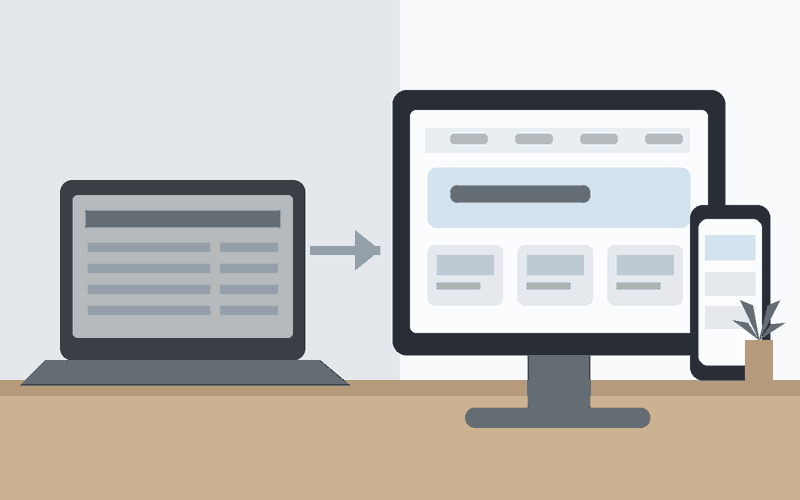 Web sitesi yenileme ve modern responsive tasarım illüstrasyonu