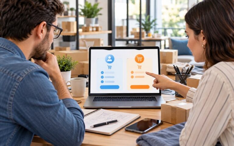 E-ticaret sitesinde üyelik ve misafir alışveriş seçeneklerini planlayan ekip