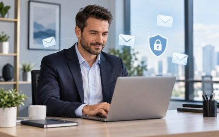 Kurumsal e-posta iletişimini yöneten işletme çalışanı